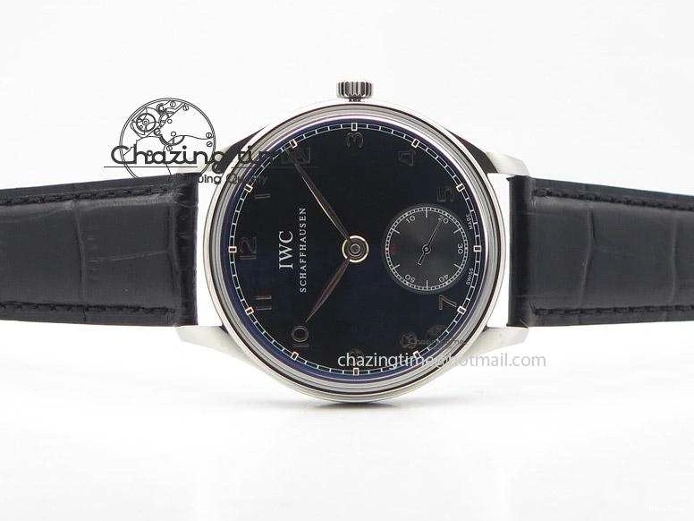 MIROTIME 0121 Portuguese IW545407 Black Dial ZF 1:1 Best Edition On Dark Blue Leather Strap DailyWear 7337